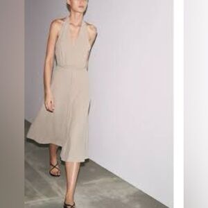 NWT ZARA Women’s linen blend halter neck midi dress with a beaded tie waist, M